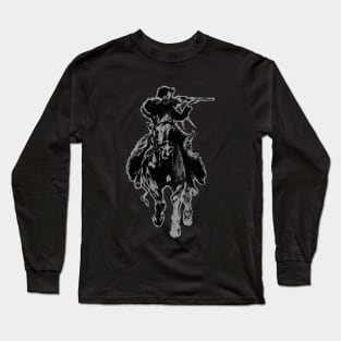 Rustic cowboy with rifle riding horse classic sketch Long Sleeve T-Shirt